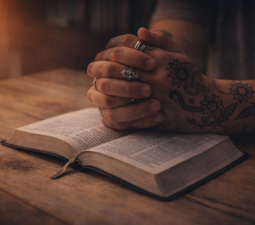 person in reflective moment with bible representing religious trauma and healing